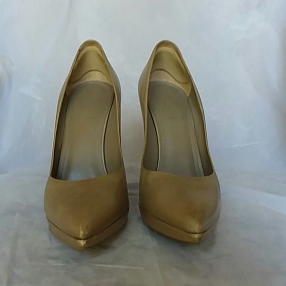 Vtg YSL Platform Pumps 9.5 taupe leather Italy Yves St Laurent Rive Gauche - Picture 3 of 12